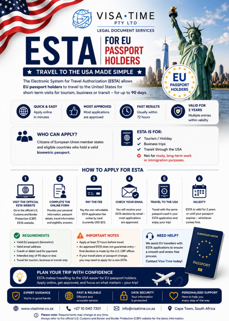 Visa Time | ESTA: EU Passport Holders - Travel to the USA Made Easy